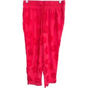 Anybody Jacquard French Terry Cropped Pants Hibiscus X-Small NWOT Stretch Floral